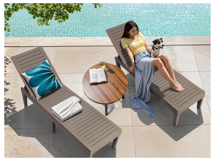 CASA VIVE Outdoor Chaise Lounge Chairs Set of 2 | All-Weather Adjustable Recliners with Wood Texture for Patio, Poolside, Garden & Balcony