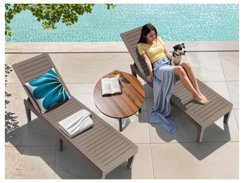 CASA VIVE Outdoor Chaise Lounge Chairs -– Set of 2 | All-Weather Adjustable Recliners with Wood Texture for Patio, Poolside, Garden & Balcony