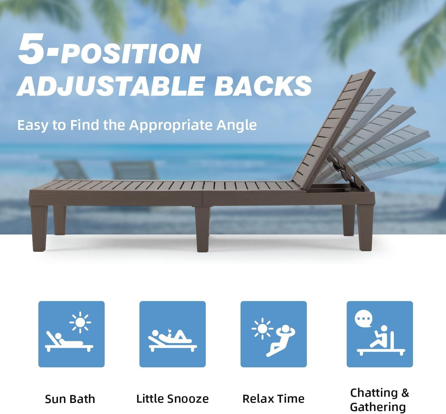 CASA VIVE Outdoor Chaise Lounge Chairs Set of 2 | All-Weather Adjustable Recliners with Wood Texture for Patio, Poolside, Garden & Balcony