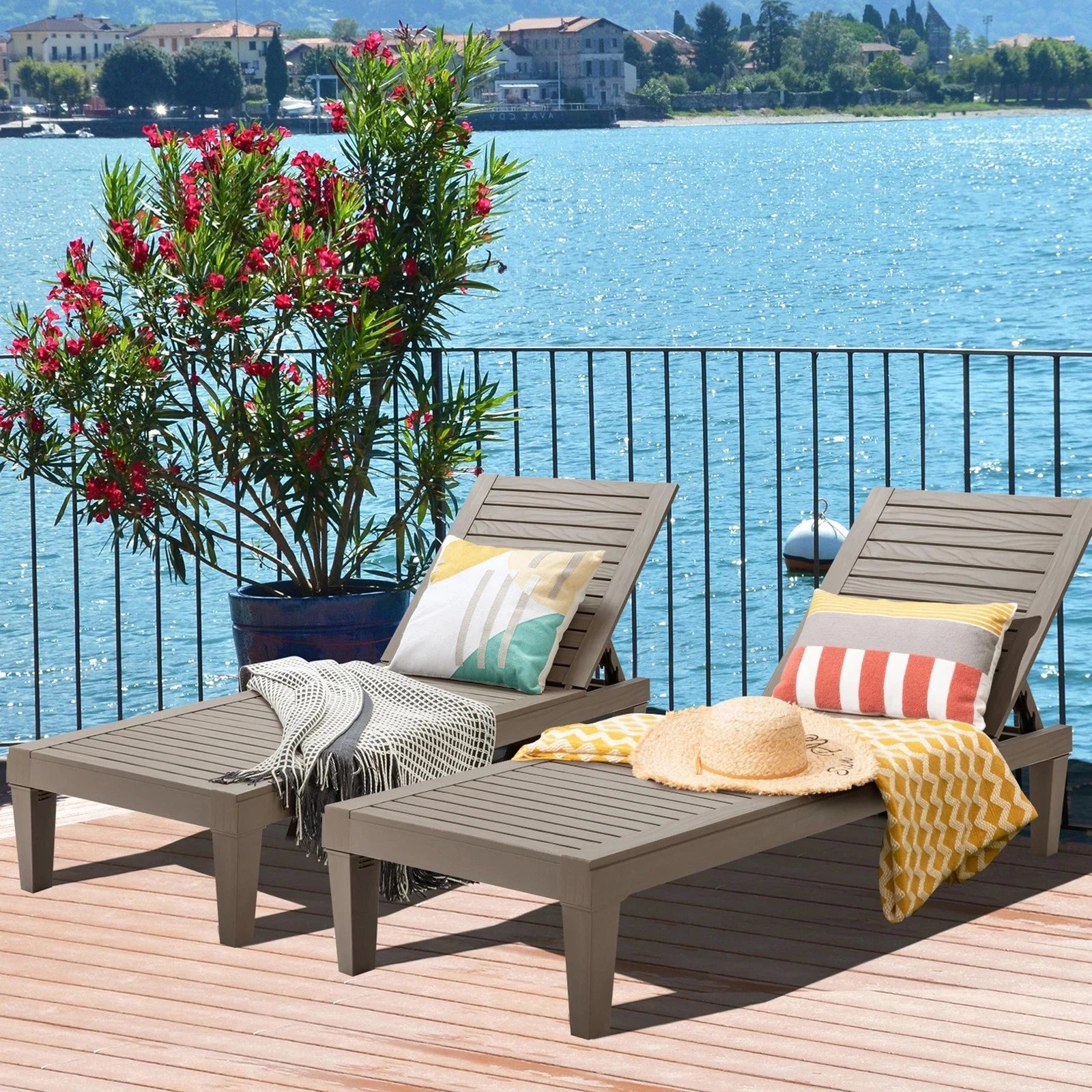 CASA VIVE Outdoor Chaise Lounge Chairs Set of 2 | All-Weather Adjustable Recliners with Wood Texture for Patio, Poolside, Garden & Balcony