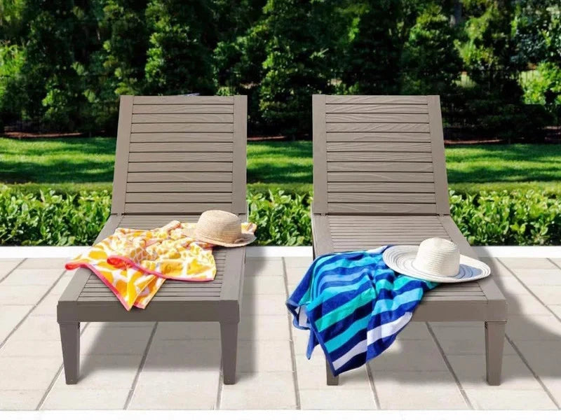 CASA VIVE Outdoor Chaise Lounge Chairs Set of 2 | All-Weather Adjustable Recliners with Wood Texture for Patio, Poolside, Garden & Balcony